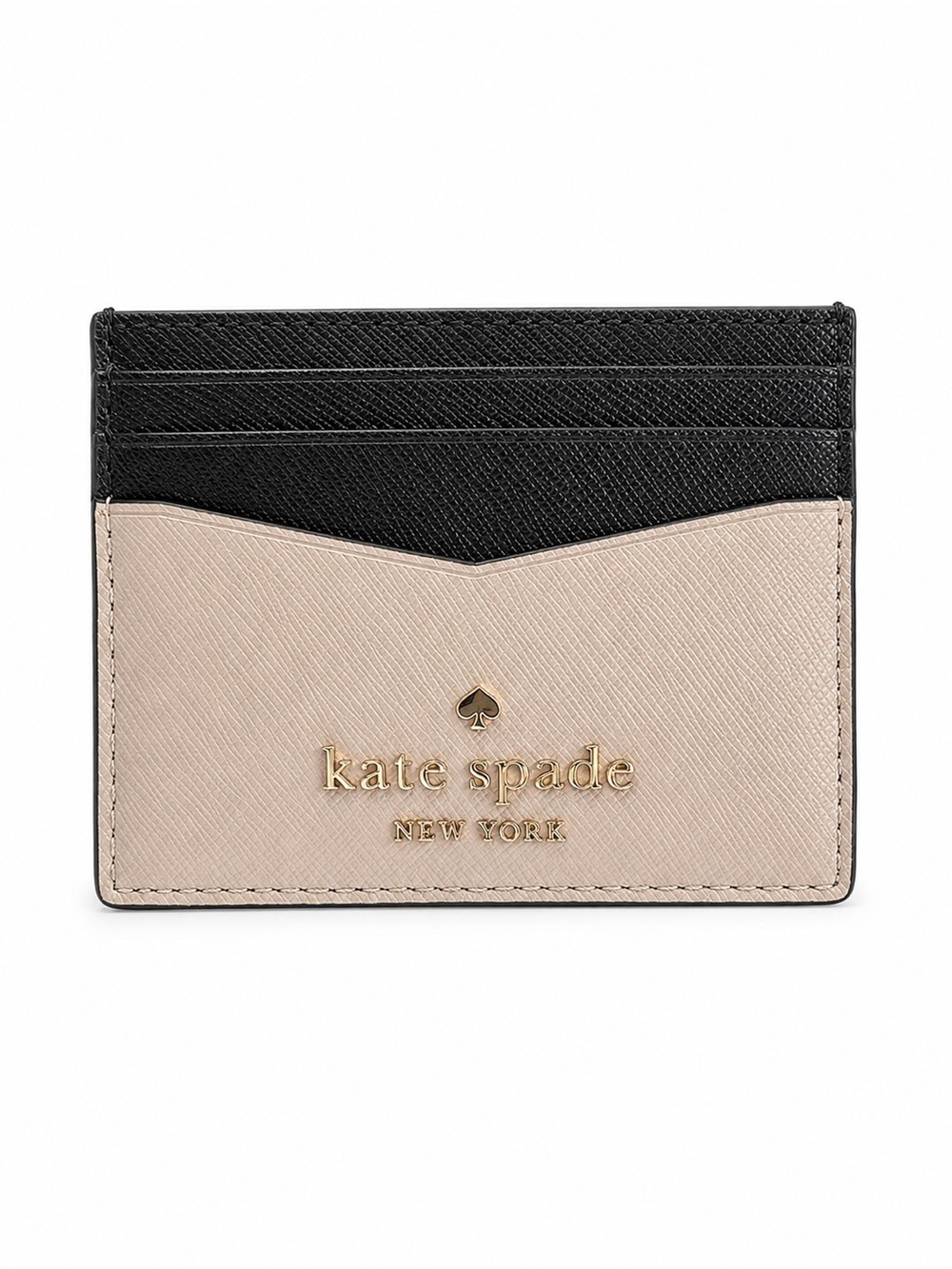 Kate Spade New York Black Beige Saffiano Leather Card Holder Wallet EUC